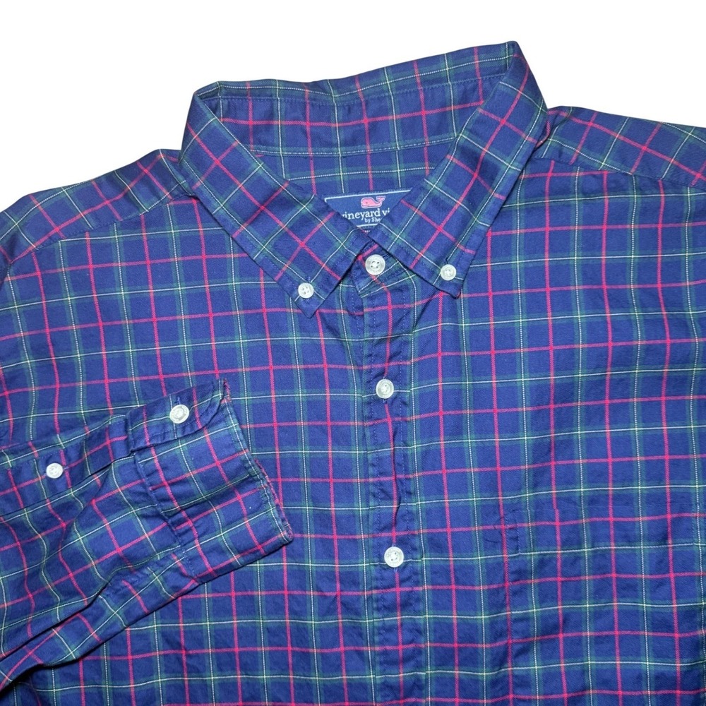 Vineyard Vines Classic Fit Murray Shirt Mens XXL Navy Blue Plaid Cotton